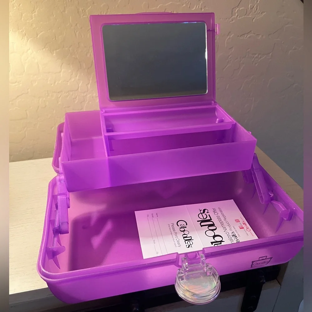 Caboodles Tote Purple Plastic Makeup Case Mirror Storage Container Tray NWT